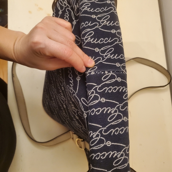 GUCCI RARE BAG VINTAGE NAVY PURSE WHITE LEATHER - Picture 8 of 16